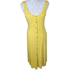 American Eagle Yellow Floral Button Front‎ Midi Dress Summer Sleeveless